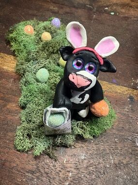 Cute Easter Bunny Costume cow Figurine - Pink Accent